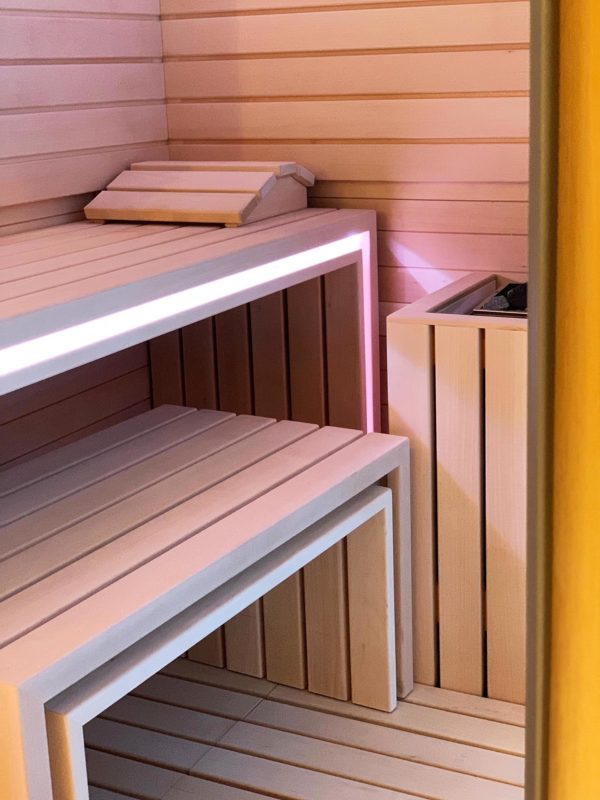 detalle de la sauna del proyecto interiorismo centro wellness dr Serrano en Valencia